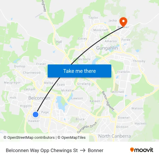 Belconnen Way Opp Chewings St to Bonner map