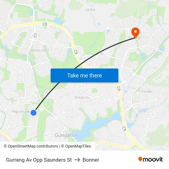 Gurrang Av Opp Saunders St to Bonner map