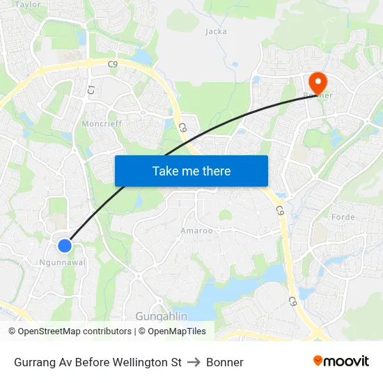 Gurrang Av Before Wellington St to Bonner map
