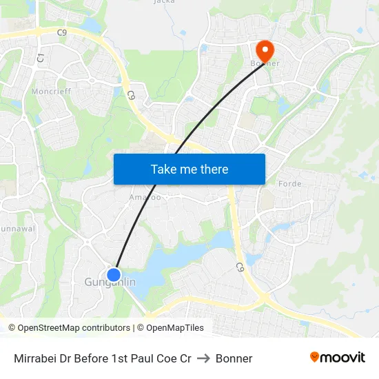 Mirrabei Dr Before 1st Paul Coe Cr to Bonner map