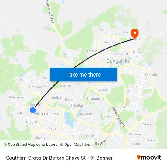 Southern Cross Dr Before Chave St to Bonner map