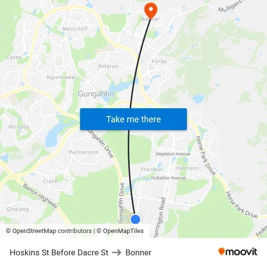 Hoskins St Before Dacre St to Bonner map