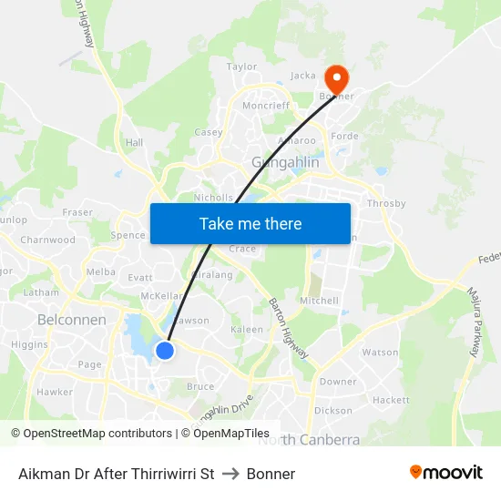 Aikman Dr After Thirriwirri St to Bonner map