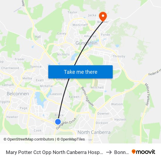 Mary Potter Cct Opp North Canberra Hospital to Bonner map