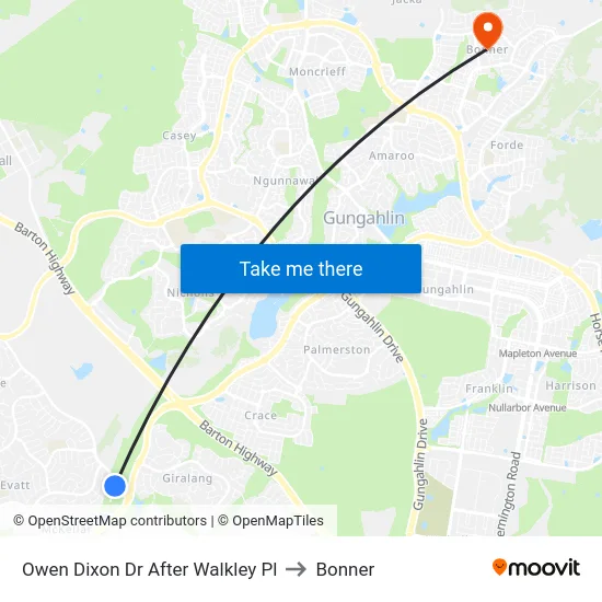 Owen Dixon Dr After Walkley Pl to Bonner map