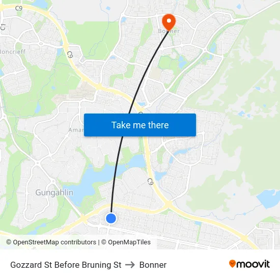 Gozzard St Before Bruning St to Bonner map