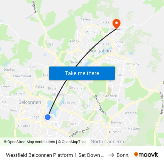 Westfield Belconnen Platform 1 Set Down Only to Bonner map