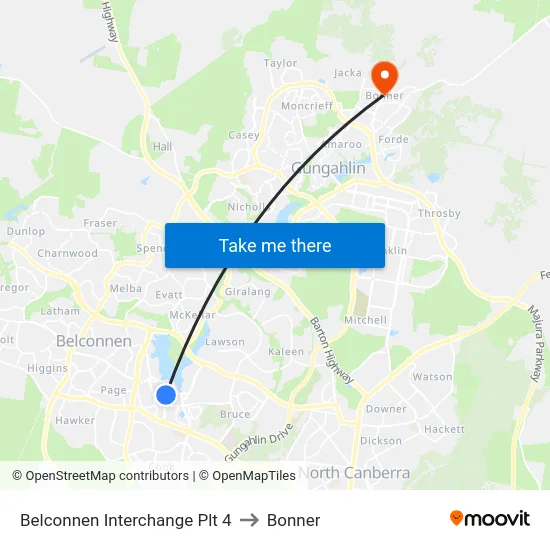 Belconnen Interchange Plt 4 to Bonner map