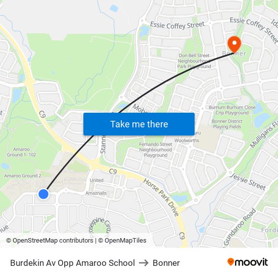 Burdekin Av Opp Amaroo School to Bonner map