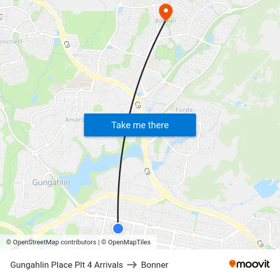 Gungahlin Place Plt 4 Arrivals to Bonner map