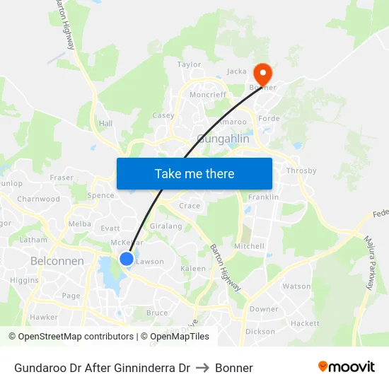 Gundaroo Dr After Ginninderra Dr to Bonner map