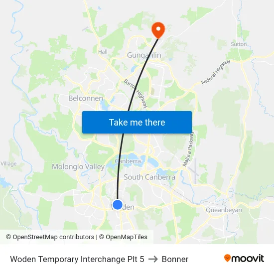 Woden Temporary Interchange Plt 5 to Bonner map
