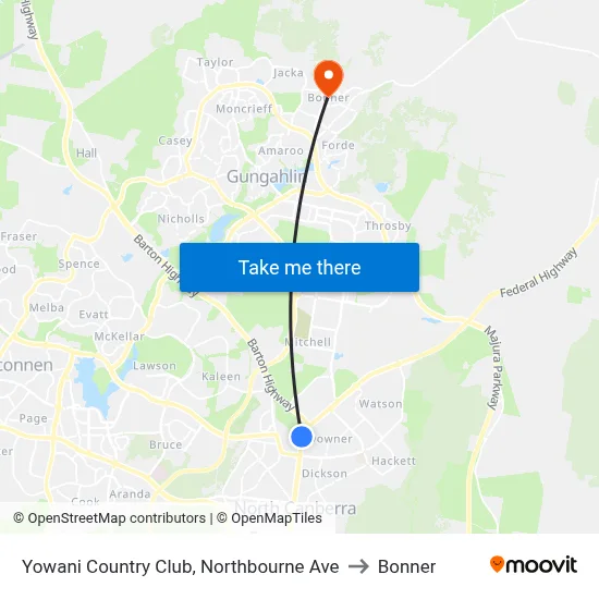 Yowani Country Club, Northbourne Ave to Bonner map