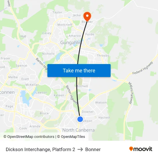 Dickson Interchange, Platform 2 to Bonner map