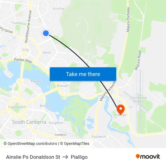 Ainslie Ps Donaldson St to Pialligo map