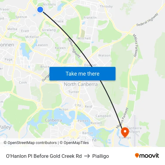 O'Hanlon Pl Before Gold Creek Rd to Pialligo map