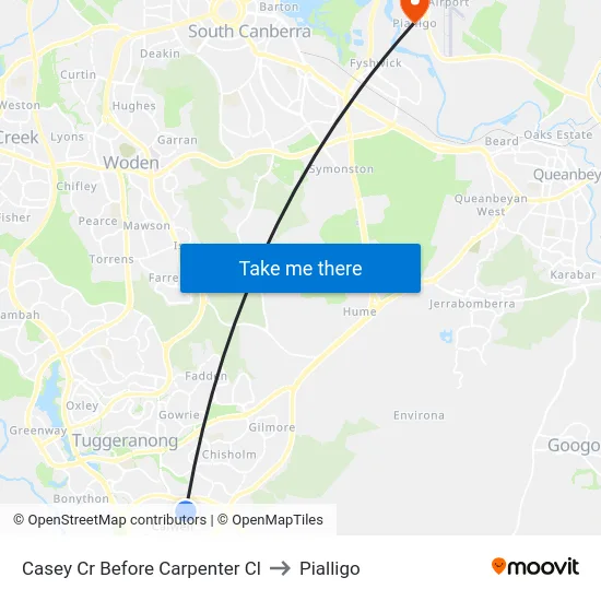 Casey Cr Before Carpenter Cl to Pialligo map