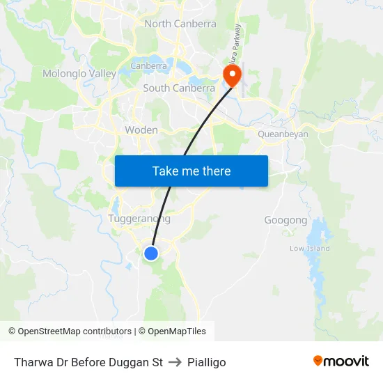 Tharwa Dr Before Duggan St to Pialligo map