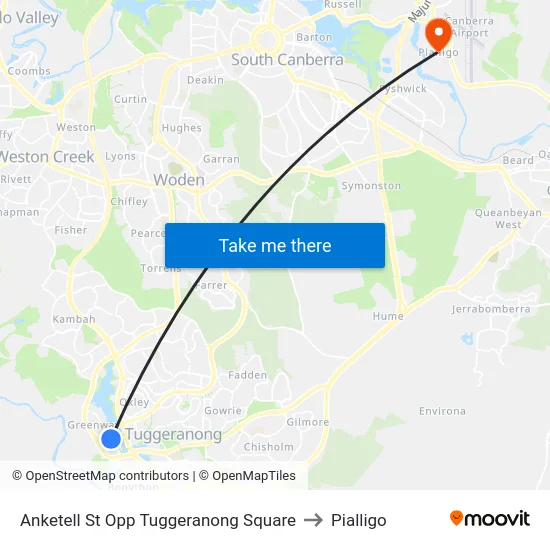 Anketell St Opp Tuggeranong Square to Pialligo map