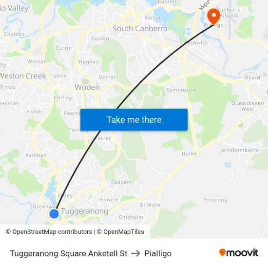 Tuggeranong Square Anketell St to Pialligo map