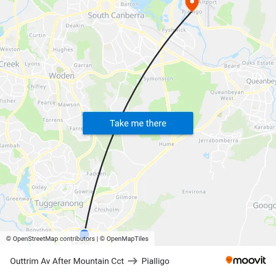 Outtrim Av After Mountain Cct to Pialligo map