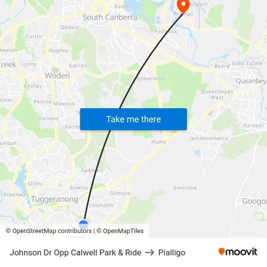 Johnson Dr Opp Calwell Park & Ride to Pialligo map