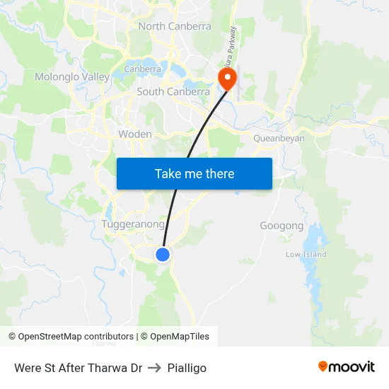 Were St After Tharwa Dr to Pialligo map