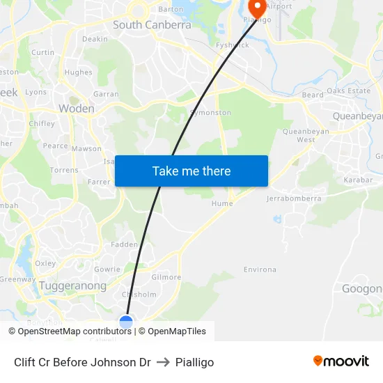Clift Cr Before Johnson Dr to Pialligo map