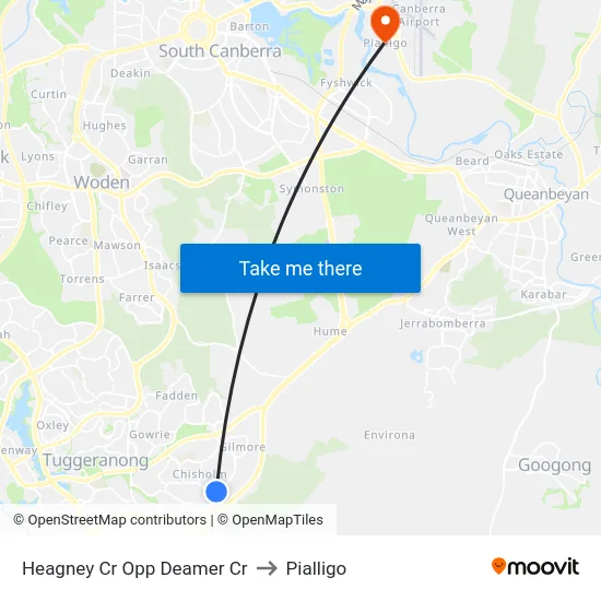 Heagney Cr Opp Deamer Cr to Pialligo map