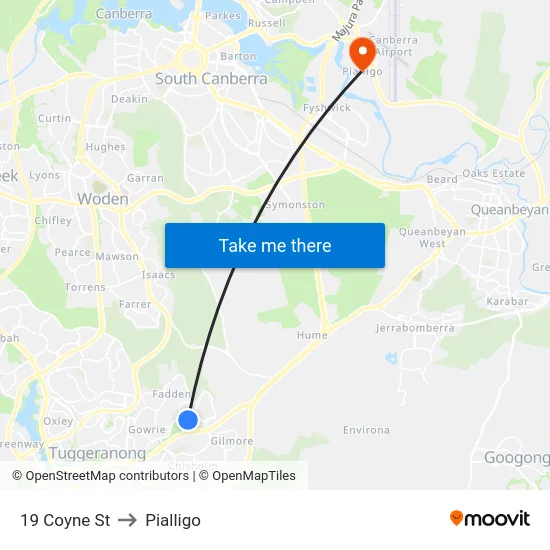 19 Coyne St to Pialligo map