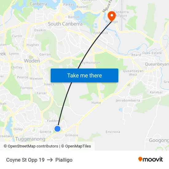Coyne St Opp 19 to Pialligo map