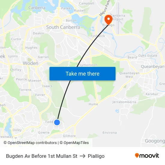 Bugden Av Before 1st Mullan St to Pialligo map