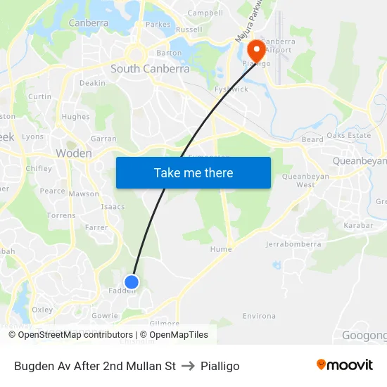 Bugden Av After 2nd Mullan St to Pialligo map