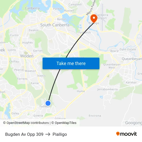 Bugden Av Opp 309 to Pialligo map
