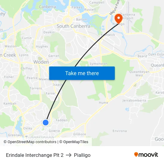 Erindale Interchange Plt 2 to Pialligo map