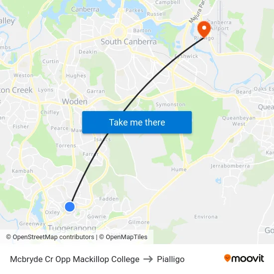Mcbryde Cr Opp Mackillop College to Pialligo map