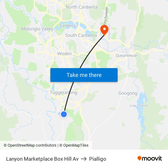 Lanyon Marketplace Box Hill Av to Pialligo map