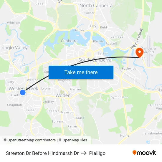 Streeton Dr Before Hindmarsh Dr to Pialligo map