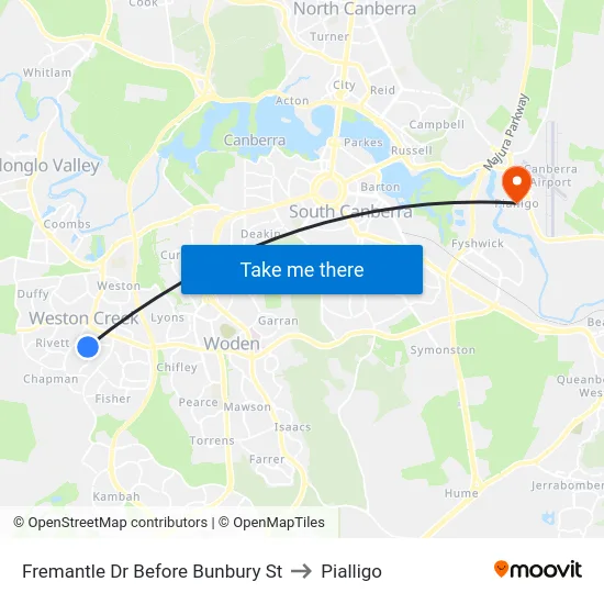 Fremantle Dr Before Bunbury St to Pialligo map