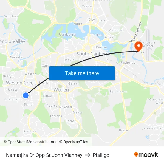 Namatjira Dr Opp St John Vianney to Pialligo map