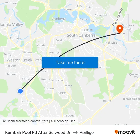 Kambah Pool Rd After Sulwood Dr to Pialligo map