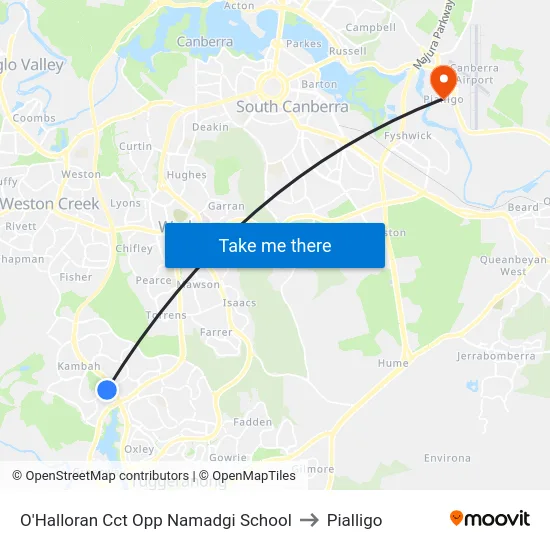 O'Halloran Cct Opp Namadgi School to Pialligo map