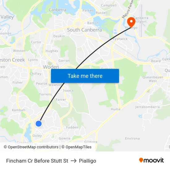Fincham Cr Before Stutt St to Pialligo map