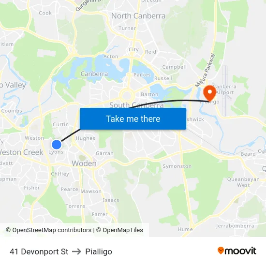 41 Devonport St to Pialligo map