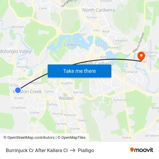 Burrinjuck Cr After Kallara Cl to Pialligo map