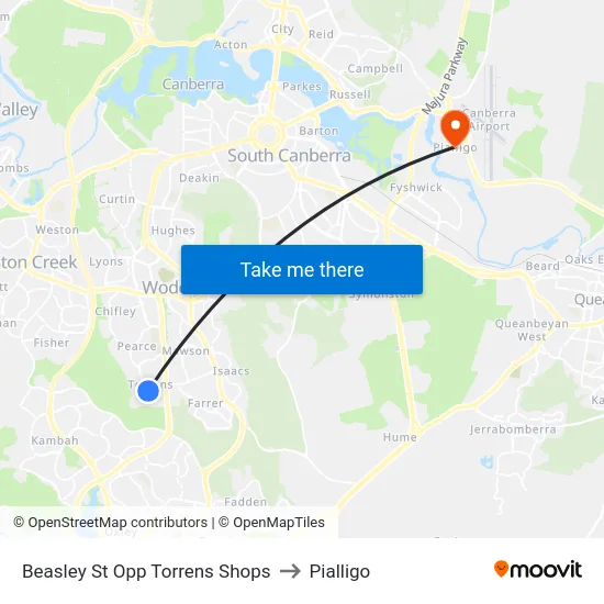 Beasley St Opp Torrens Shops to Pialligo map