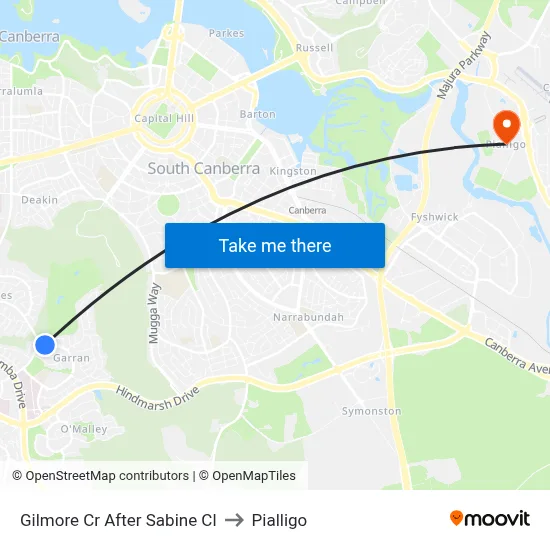 Gilmore Cr After Sabine Cl to Pialligo map