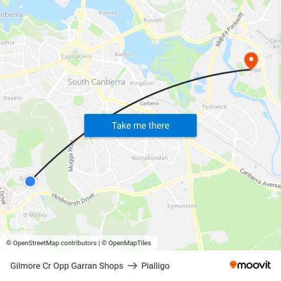 Gilmore Cr Opp Garran Shops to Pialligo map