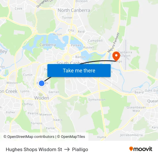 Hughes Shops Wisdom St to Pialligo map