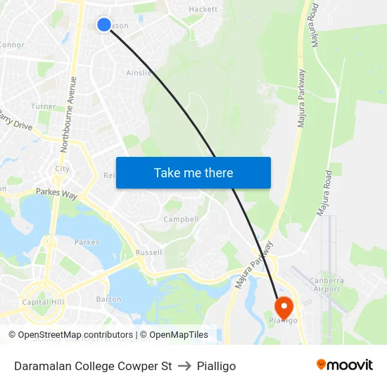 Daramalan College Cowper St to Pialligo map